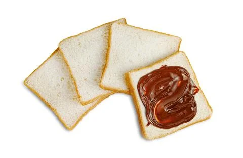 Slice bread with chocolate spread isolated on white background Stock Photos