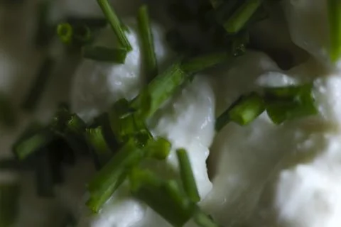 Slice of bread with cottage cheese and chives. Healthy meal Stock Photos