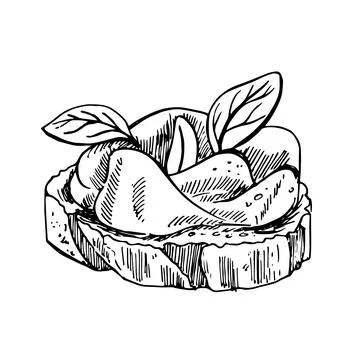 Slice of bread with cream cheese, toast with melted cheese. Hand drawn Stock Illustration