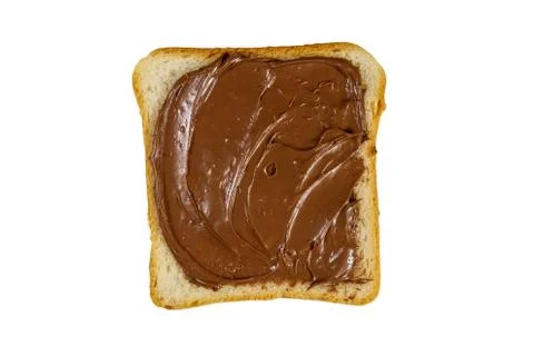 Slice of bread with delicious chocolate hazelnut spread isolated Stock Photos