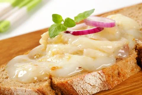 Slice of bread with duck fat spread Stock Photos