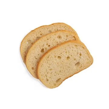 Slice of bread isolated on white background. Top view. Stock Photos