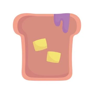 Slice bread with jam and butter cartoon icon style design Stock Illustration