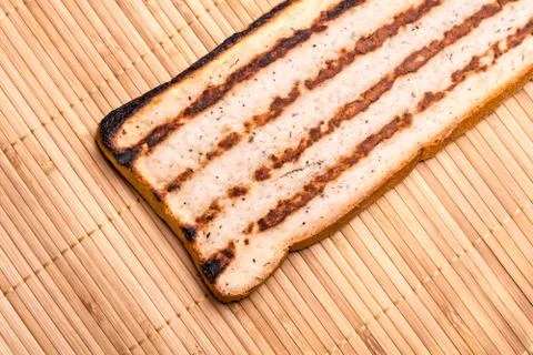 Slice of bread with minced meat, a traditional Bulgarian breakfast. Called Stock Photos