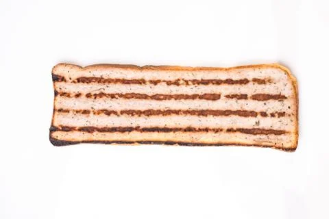 Slice of bread with minced meat, a traditional Bulgarian breakfast. Called Stock Photos