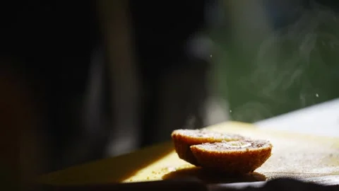 A slice of bread with a piece of meat on top of it Stock-Footage 301630195