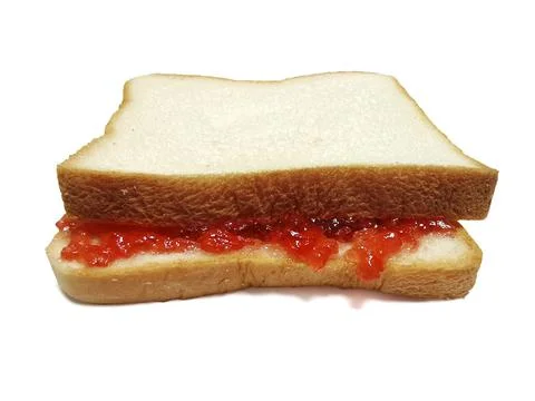 Slice of bread with strawberry jam isolated on white Stock Photos