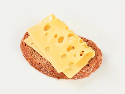 Slice of brown bread and Swiss cheese Stock Photos