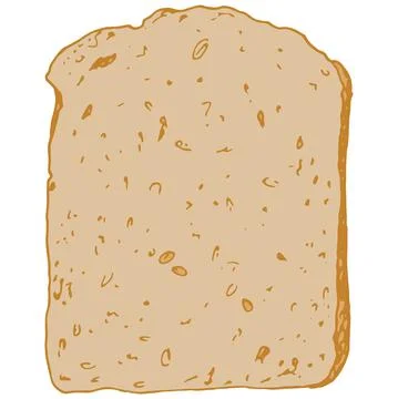A slice of brown bread. isolated hand-drawn piece of bread in sketch style, top Stock Illustration