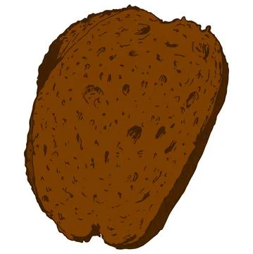 A slice of brown bread. isolated hand-drawn piece of bread in sketch style, top Stock Illustration