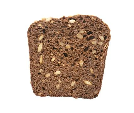 Slice of brown grain bread with seeds isolated on white, clipping path Stock-Fotos