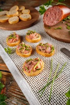 Slice of bruschetta Stock Photos