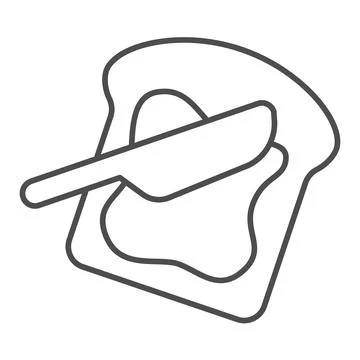 Slice of buttered bread and knife thin line icon, dairy products concept, toast Illustrazione stock