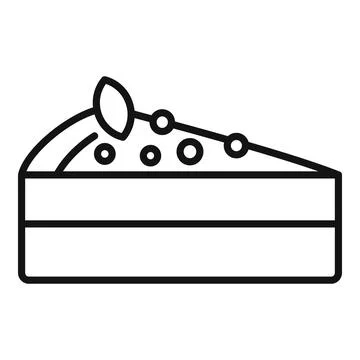 Slice of cake with berries and mint leaf line icon Stock Illustration