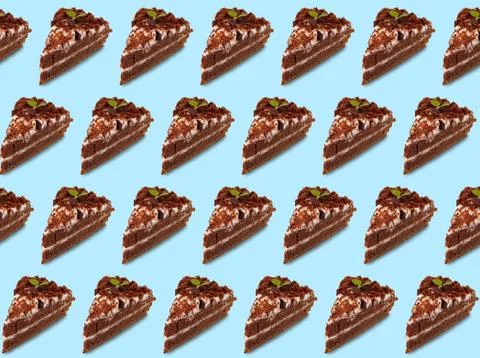 A slice of cake on a blue background. Culinary background. Stock Illustration