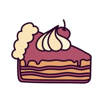 Slice cake with cherry cream on white background Illustrazione stock
