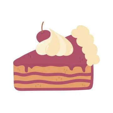 Slice cake with cherry cream on white background Stock Illustration