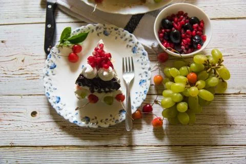 A slice of cake with condiments Stock Photos