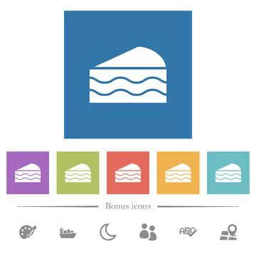 Slice of cake flat white icons in square backgrounds Stock Illustration
