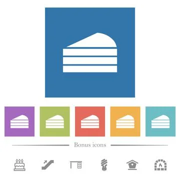 Slice of cake flat white icons in square backgrounds Stock Illustration