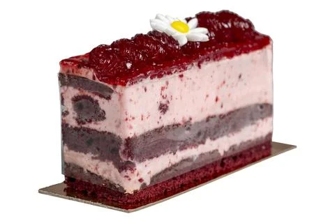 Slice cake with fruit isolated on white background. Delicious cake with raspb Foto stock