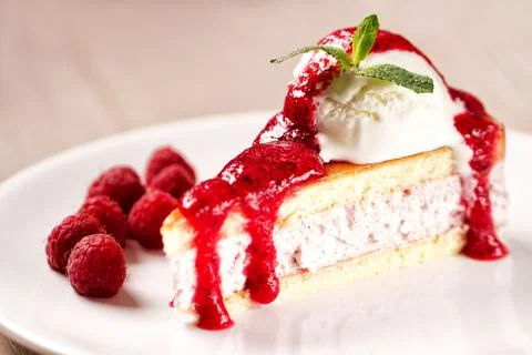 Slice of cake with ice cream. High quality photo Stock Photos