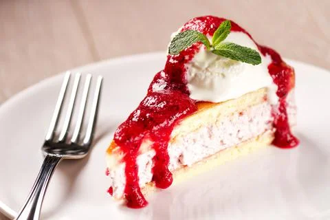 Slice of cake with ice cream. High quality photo Stock Photos