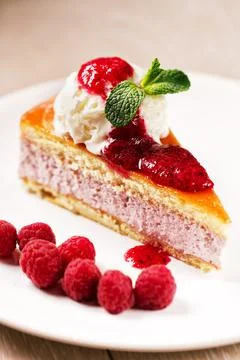 Slice of cake with ice cream. High quality photo Stock Photos