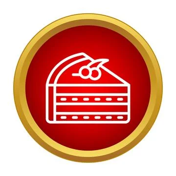 Slice of cake icon with cherry topping 스톡 일러스트