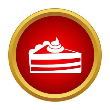 Slice of cake icon on red button dessert symbol Stock Illustration