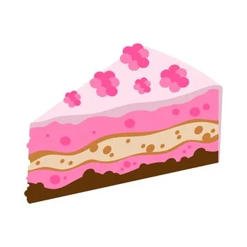Slice of cake with raspberries in flat style. Cake for design, food apps and web Stock Illustration