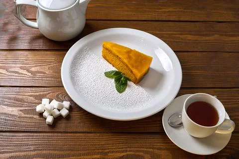 Slice of Cake with Tea Stock Photos