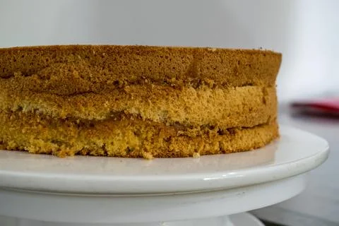 A slice of cake with a white plate underneath it Foto stock