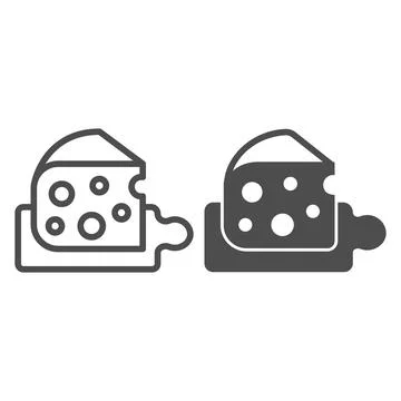Slice of cheese on board line and solid icon, dairy products concept, camembert Stock Illustration