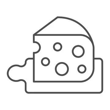 Slice of cheese on board thin line icon, dairy products concept, camembert piece Stock Illustration
