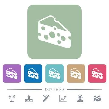 Slice of cheese flat icons on color rounded square backgrounds Stock Illustration