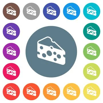 Slice of cheese flat white icons on round color backgrounds Stock Illustration