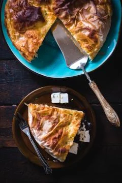 Slice of cheese pie Stock Photos