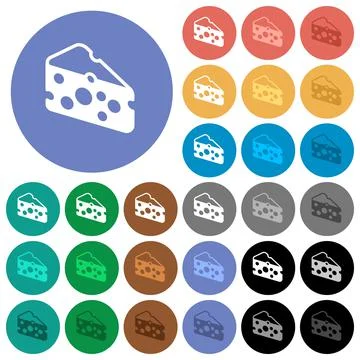Slice of cheese round flat multi colored icons Stock Illustration