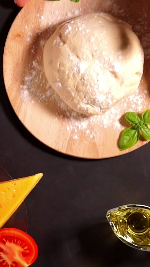 Slice of Cheese Tomato and Olive Oil on Dark Table Flat Lay Stock Footage 346774361