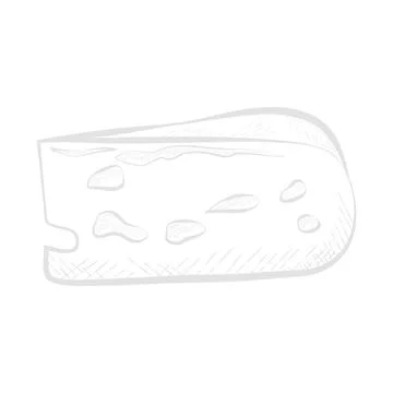 Slice of cheese, triangle shape piece with holes, line sketch dairy product Illustrazione stock