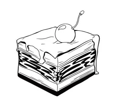 Slice of cherry cake is isolated on a white background. Stock Illustration