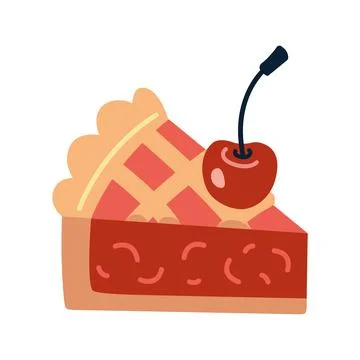 Slice of cherry pie with lattice crust and a cherry on top. Homemade baking.. Stock Illustration