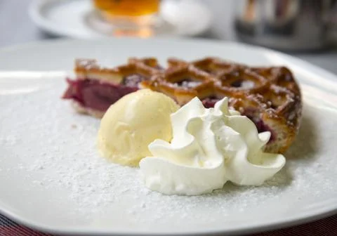 Slice of cherry tart Stock Photos