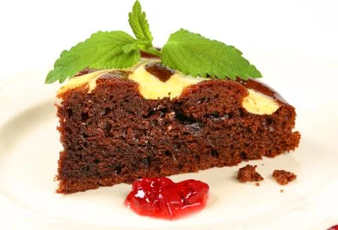 Slice of chocolate cake with cheese Stock Photos