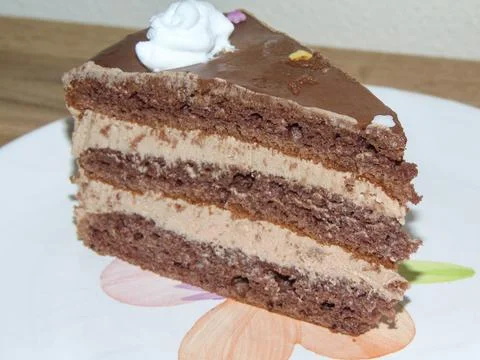 Slice of chocolate cake on a plate Fotos de archivo