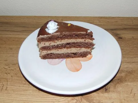 Slice of chocolate cake on a plate Stockfoto's