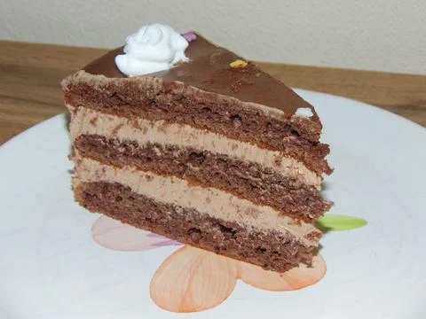 Slice of chocolate cake on a plate Stock Photos