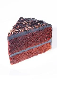 Slice of chocolate cake on white background Stock Photos