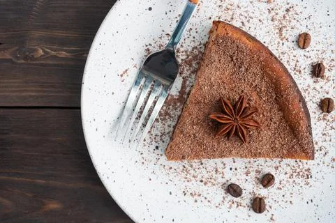 Slice of chocolate curd casserole on a plate, a portion piece of cake with .. Stock Photos